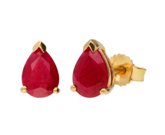 9ct Yellow Gold 7mm Ruby Solitaire Pear Shape Stud Earrings﻿