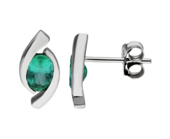 9ct White Gold Emerald Twist Stud Earrings