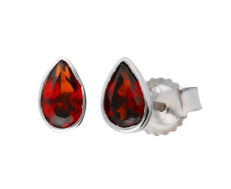 9ct White Gold 0.40ct Pear Garnet Rub Over Solitaire Stud Earrings 