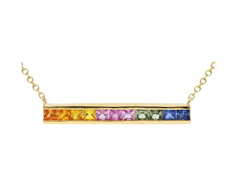 9ct Yellow Gold & Rainbow Sapphire Bar Necklace