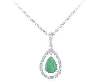 18ct White Gold Diamond & 0.59ct Emerald Pendant