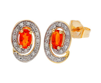 9ct Yellow Gold Fire Opal & Diamond Swirl Stud Earrings