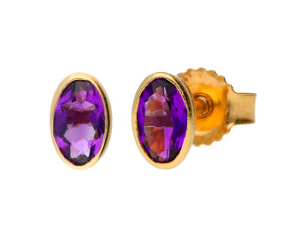 9ct Yellow Gold 5mm Amethyst Solitaire Oval Shape Stud Earrings 