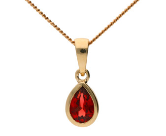 9ct Yellow Gold 6mm Pear Garnet Solitaire Rub Over Pendant