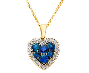 9ct Yellow Gold Sapphire & Diamond Heart Pendant