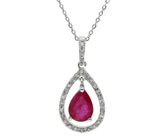 18ct White Gold Ruby & Diamond Pear Shape Fancy Drop Pendant