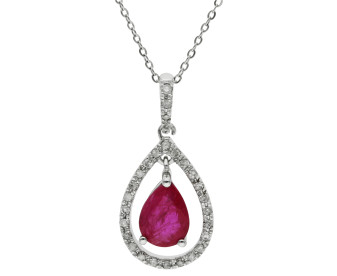 18ct White Gold Diamond & 0.70ct Ruby Pendant