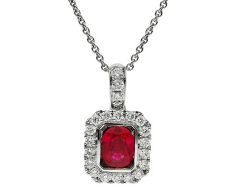 18ct White Gold Diamond & Ruby Pendant