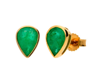 9ct Yellow Gold 7mm Emerald Solitaire Pear Shape Stud Earrings