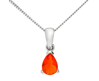 9ct White Gold 6mm Fire Opal Solitaire Pendant