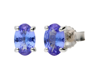 9ct White Gold 6mm Tanzanite Solitaire Oval Shape Stud Earrings 