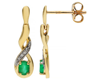 9ct Yellow Gold Emerald & Diamond Twist Drop Earrings