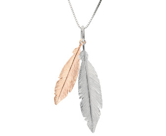 Sterling Silver & Rose Gold Plated Double Feather Pendant