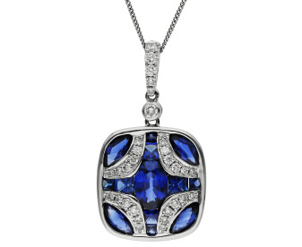 18ct White Gold Diamond & 1.67ct Sapphire Pendant