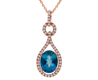 9ct Rose Gold London Blue Topaz & Diamond Fancy Pendant Necklace