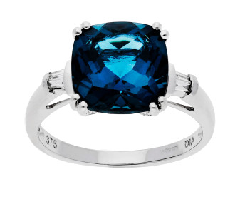 9ct White Gold Diamond & London Blue Topaz Ring 