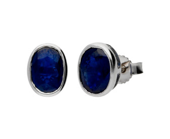 9ct White Gold 7mm Oval Sapphire Solitaire Earrings