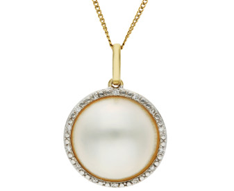 9ct Yellow Gold Mabe Pearl & Diamond Pendant