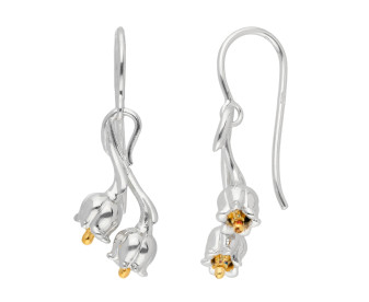 Silver & Yellow Gold Plated Lilly Of The Valley Flower Drop Earrings
