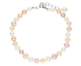 Silver Freshwater Multi Coloured Pearl Bracelet