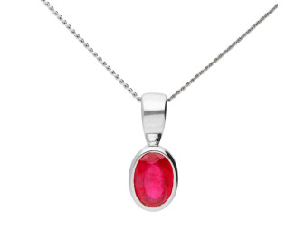 9ct White Gold 6mm Ruby Solitaire Oval Shape Pendant 