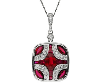 18ct White Gold Diamond & 1.62ct Ruby Pendant