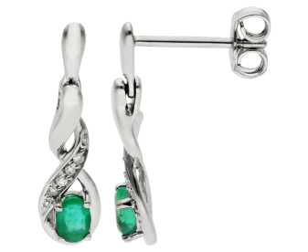 9ct White Gold 0.30ct Emerald Drop Earrings