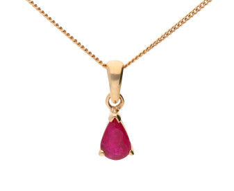 9ct Yellow Gold 6mm Ruby Solitaire Pear Shape Pendant 