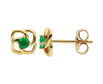9ct Yellow Gold Emerald Flower Stud Earrings 