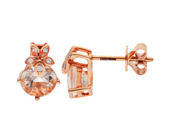 18ct Rose Gold Morganite & Diamond Flower Stud Earrings