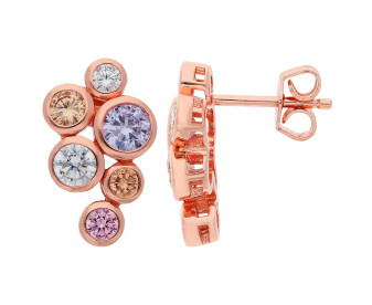 Sterling Silver & 18ct Rose Gold Plated Multi-Colour Cubic Zirconia Bubble Drop Stud Earrings