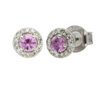 9ct White Gold Pink Sapphire & Diamond Cluster Earrings
