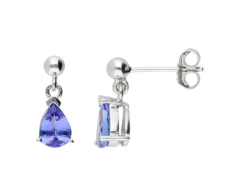 9ct White Gold 7mm Tanzanite Solitaire Pear Shape Drop Earrings 