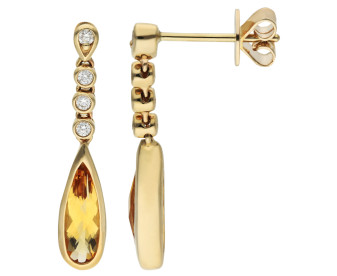 9ct Yellow Gold Diamond & Citrine Drop Earrings