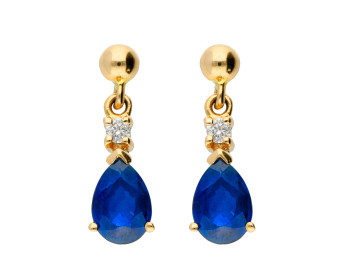 9ct Yellow Gold 7mm Sapphire & Diamond Drop Earrings