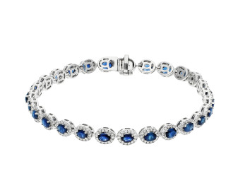 9ct White Gold Sapphire & Diamond Cluster Tennis Bracelet