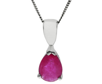 9ct White Gold 7mm Pear Ruby Solitaire Pendant