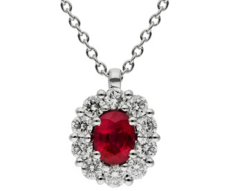 18ct White Gold Diamond & Ruby Pendant