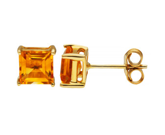 9ct Yellow Gold Citrine Square Stud Earrings