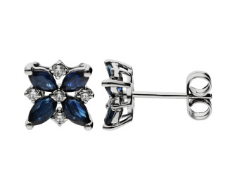 9ct White Gold Sapphire & Diamond Flower Stud Earrings