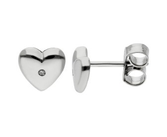 Sterling Silver & Diamond Heart Stud Earrings
