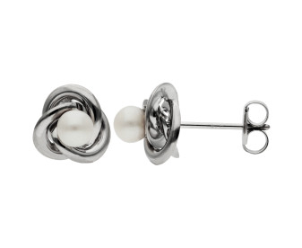 Pearl & 9ct White Gold Knot Earrings