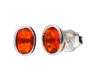 9ct White Gold 6mm Fire Opal Solitaire Oval Stud Earrings 