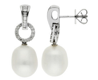 18ct White Gold 0.42ct Diamond & Pearl Drop Earrings