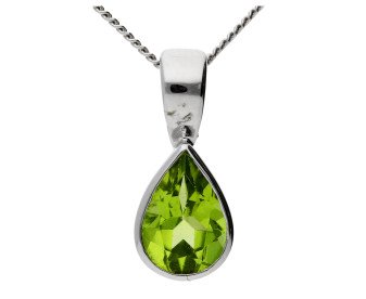 9ct White Gold 7mm Peridot Solitaire Pear Shape Pendant