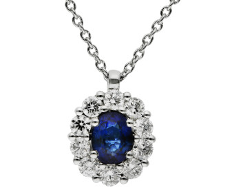 18ct White Gold Diamond & Sapphire Pendant