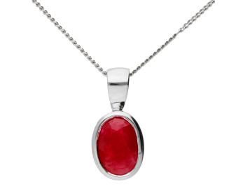 9ct White Gold 1ct Oval Ruby Solitaire Pendant 