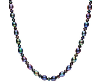 9ct Yellow Gold Black Rice Pearl Necklace