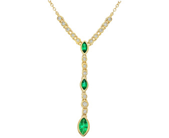 9ct Yellow Gold Diamond & Emerald Necklace
