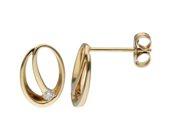 9ct Yellow Gold & Diamond Oval Stud Earrings